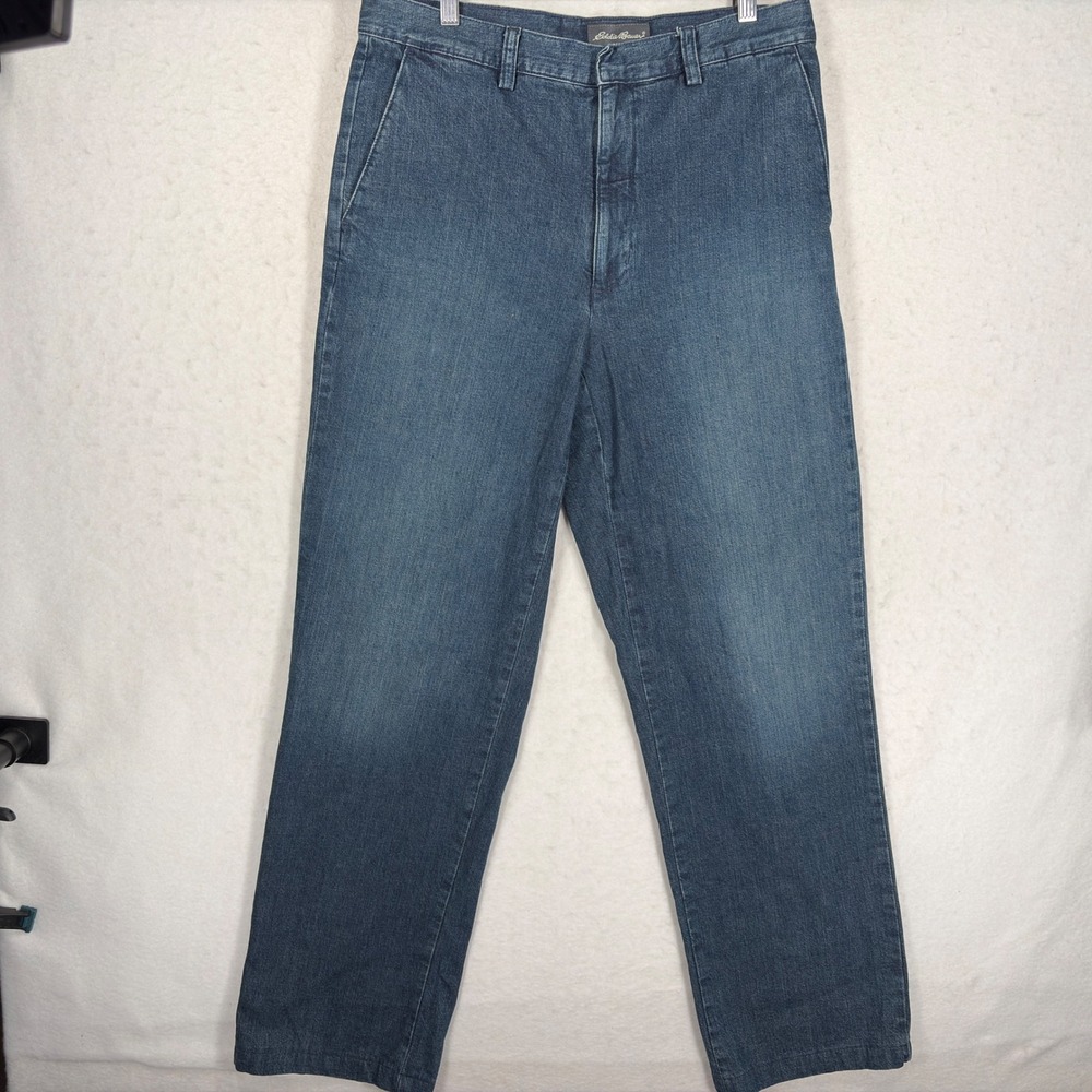 Vintage Eddie Bauer Mens Blue Denim Chinos Straight Leg Pants 34x34 Tall